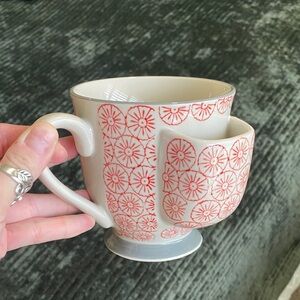 🌼 New Creative Co-Op Mug with tea bag holder pocket hand stamped
